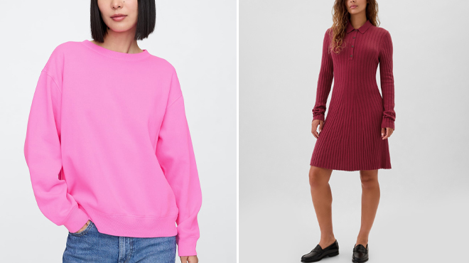 GAP Factory Relaxed Crewneck Sweatshirt and GAP Factory CashSoft Ribbed Polo Sweater Mini Dress