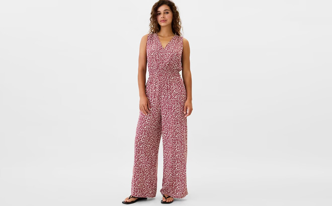 GAP Factory Womens Smocked Wide Leg V Neck Jumpsuit