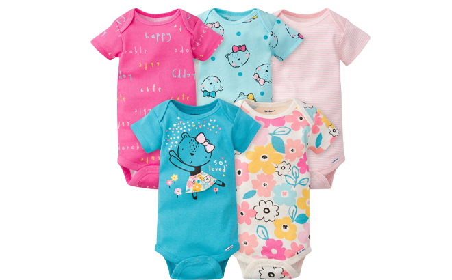 Gerber 5 Pack Baby Girls Bear Short Sleeve Onesies Bodysuits