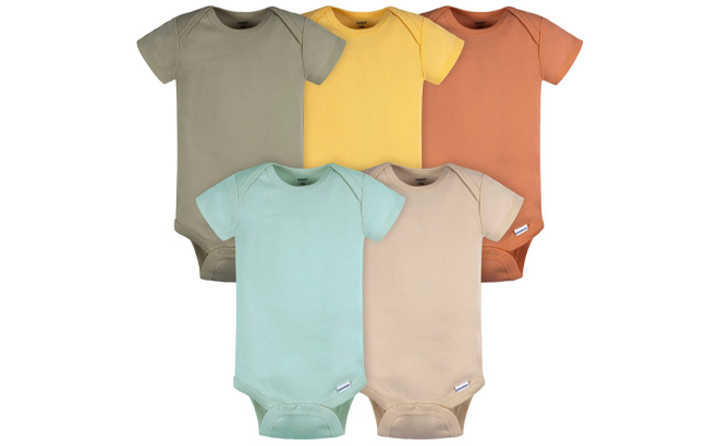 Gerber 5 Pack Baby Neutral Green Brown Short Sleeve Onesies Bodysuits