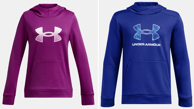 Girls Armour Fleece Logo Hoodie and Boys Armour Fleece Big Logo Hoodie