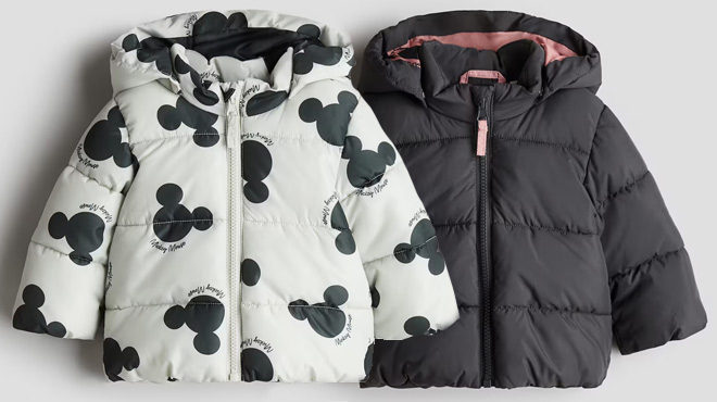 H&M Mickey and Minnie Mouse Appliqued Puffer Jacket