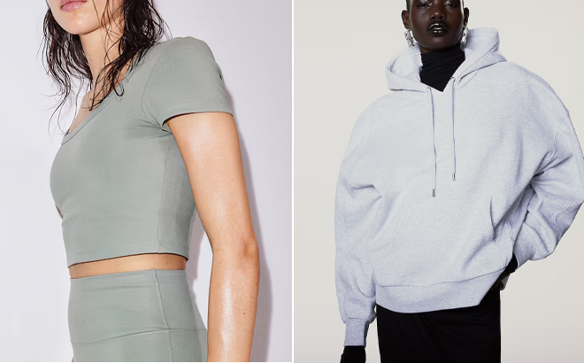 HM Sports Crop Top in DryMove and Oversized Hoodie in Light Gray