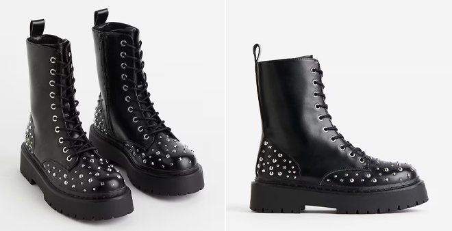 HM Studded Lace Up Boots in Black