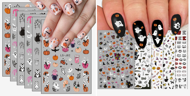 Halloween 6 Sheets Nail Art Stickers and TailaiMei Halloween 1500 Pieces 12 Sheets Nail Art Stickers