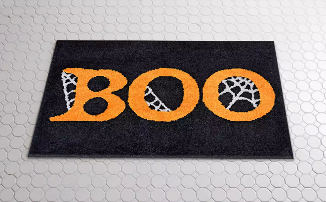 Halloween Cobweb Boo Bath Rug