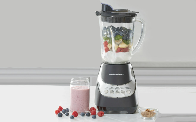 Hamilton Beach Wave Action Quiet Blender 48 oz Glass Jar 12 Blending Functions