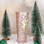 Holiday Time 26 oz Plastic Double Wall Insulated Prismatic Textured Tumbler in Pink Prism Iridescent