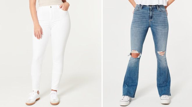 Hollister Curvy High Rise White Super Skinny Jeans and Curvy High Rise Ripped Medium Wash Flare Jeans