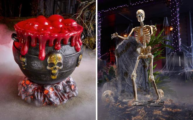 Home Accents Holiday Giant LED Oozing Cauldron and LED Skeleton