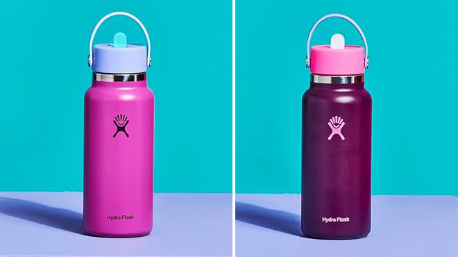 Hydro Flask Wide Mouth Water Bottle with Closeable Straw Lid in Two Colors