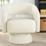 Ivy Bronx Jarissa Wide Modern Soft Wide Upholstered Swivel Barrel Chair in Beige