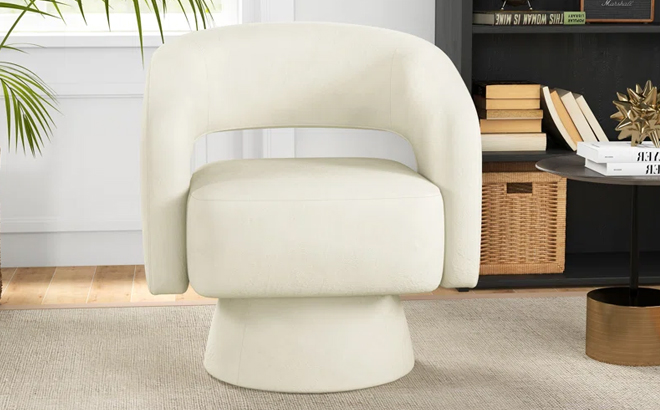 Ivy Bronx Jarissa Wide Modern Soft Wide Upholstered Swivel Barrel Chair in Beige