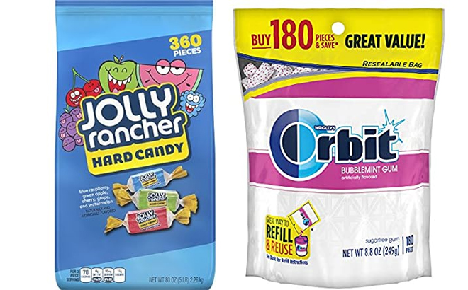 Jolly Rancher Assorted 5 Pound Bulk Candy and Orbit Bubblemint Sugar Free Chewing Gum Bulk Pack 180 Piece