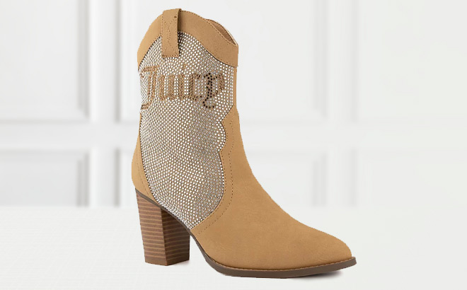 Juicy Couture Womens Tamra Embellished Western Boot in Tan Color