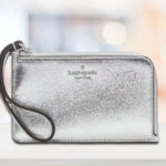 Kate Spade Metallic Small L Zip Wristlet in Silver color