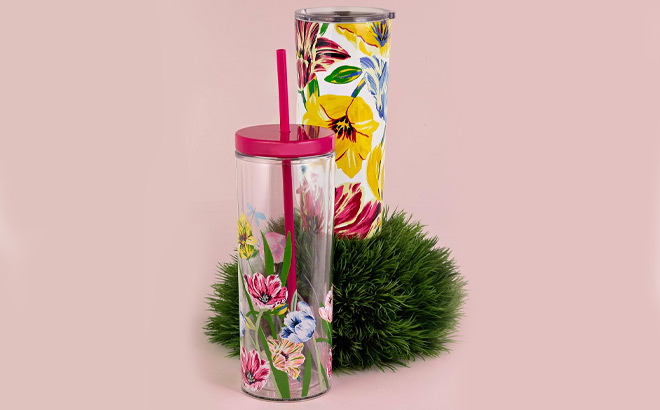 Kate Spade Tulips 24 Ounce Stainless Steel Tumbler and Dragonfly Tulips Acrylic Tumbler