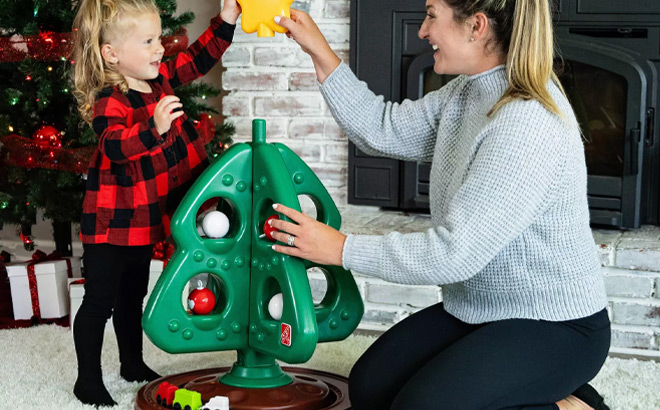 Kid and Mom Playing with Step2 My First Christmas Tree