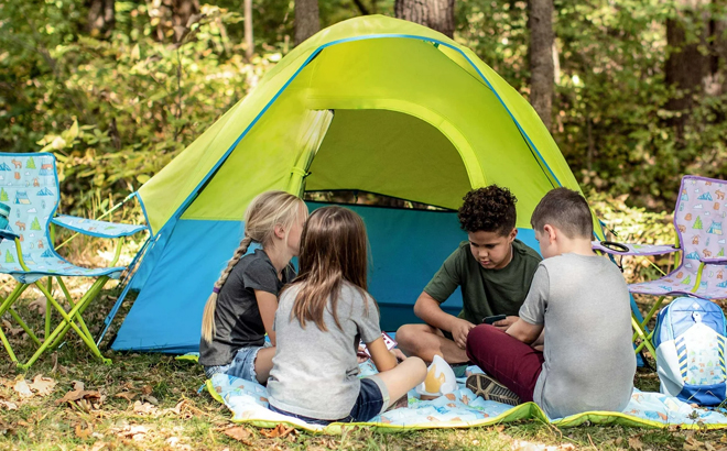 Kids Playing in front of the Firefly Camping Gear 2 Person Camping Tent