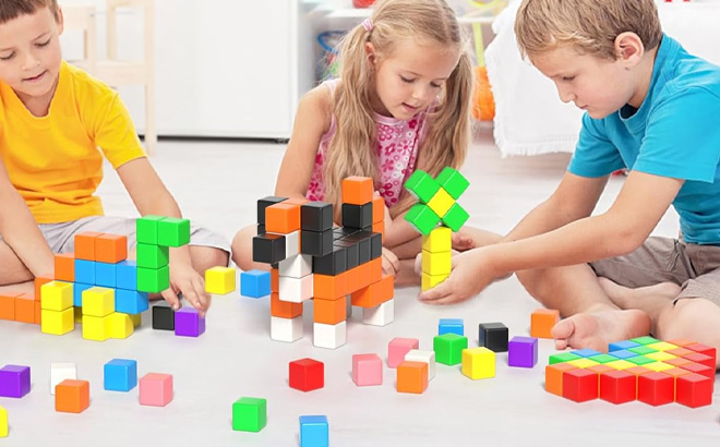 Kids Playing with Magnetic Blocks