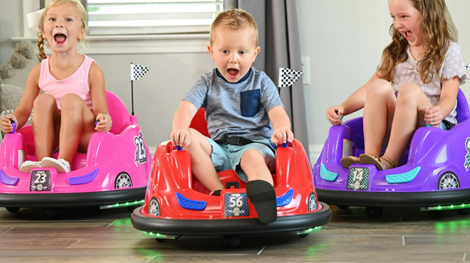 Kids riding on Flybar Ride On Bumper Cars