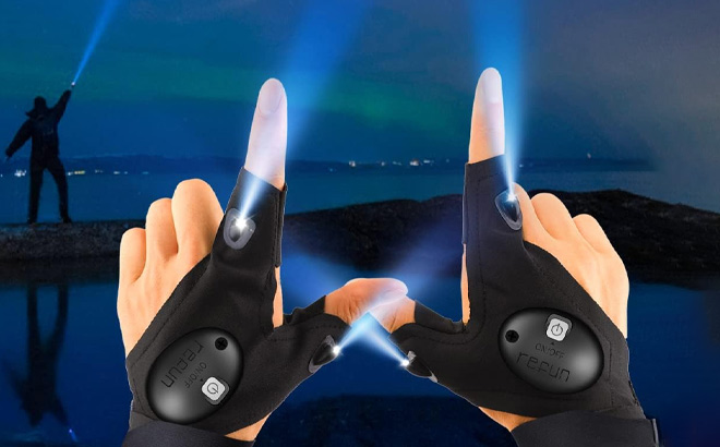 LED Flashlight Gloves on Hands