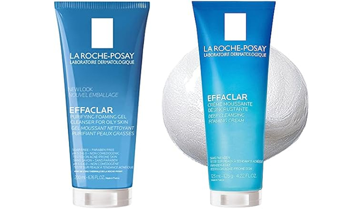 La Roche Posay Effaclar Purifying Foaming Gel Cleanser For Oily Skin and Effaclar Deep Cleansing Foaming Facial Cleanser