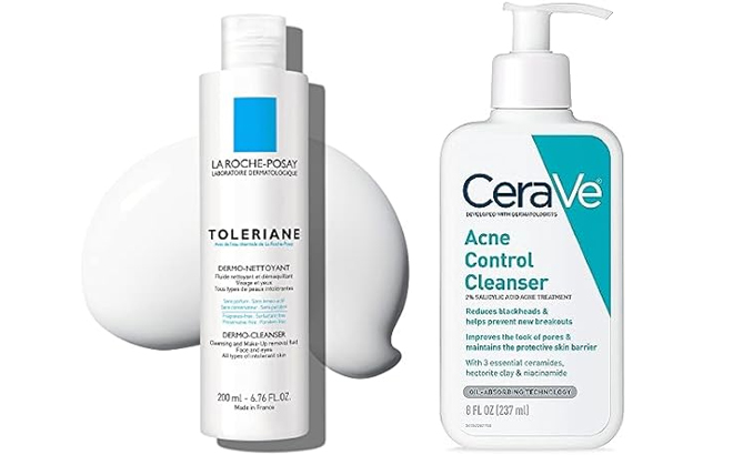 La Roche Posay Toleriane Dermo Milky Cleanser Makeup Remover and Cerave Acne Control Cleanser