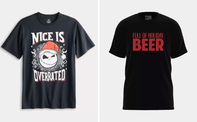 Licensed Character Disneys The Nightmare Before Christmas Mens Graphic Tee and Mens Full Of Holiday Beer Graphic Tee