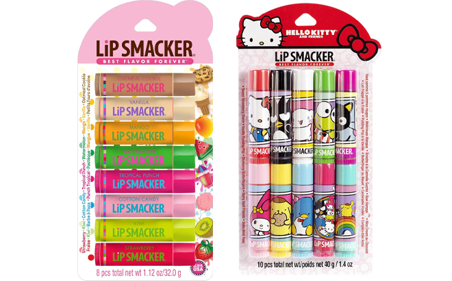 Lip Smacker Original Best Holiday Flavored Lip Balm Party Pack and Lip Smacker Sanrio Hello Kitty Friends Pack