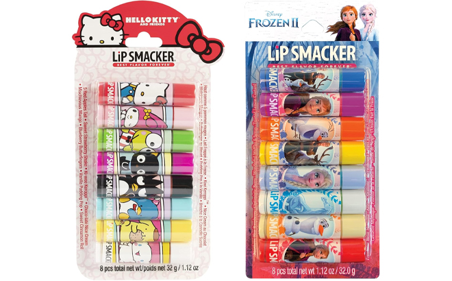 Lip Smacker Sanrio Hello Kitty and Friends 8 Piece Flavored Lip Balm and Lip Smacker Disney Frozen 2 Flavored Lip Balm Party Pack 8 Count