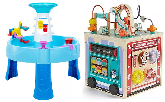 Little Tikes Spinning Seas Water Table and FAO Schwarz Busy City Wooden Activity Cube