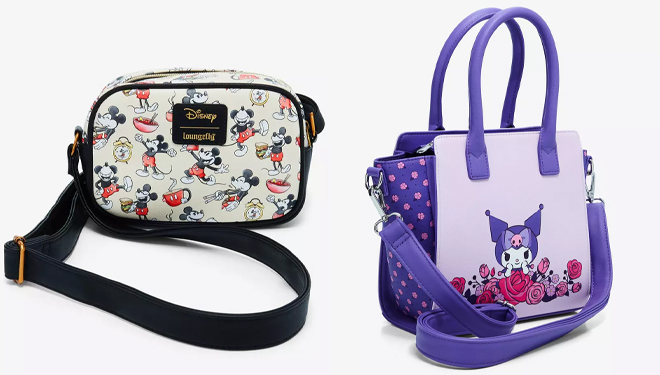 Loungefly Disney Mickey Mouse Poses Crossbody Bag and Loungefly Kuromi Roses Mini Satchel Bag