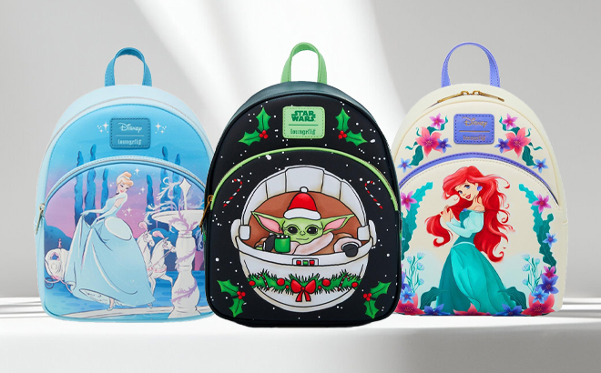 Loungefly Disney Mini Backpacks on a Table