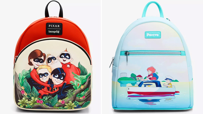 Loungefly Disney Pixar The Incredibles Mini Backpack and Loungefly Studio Ghibli Ponyo Mini Backpack