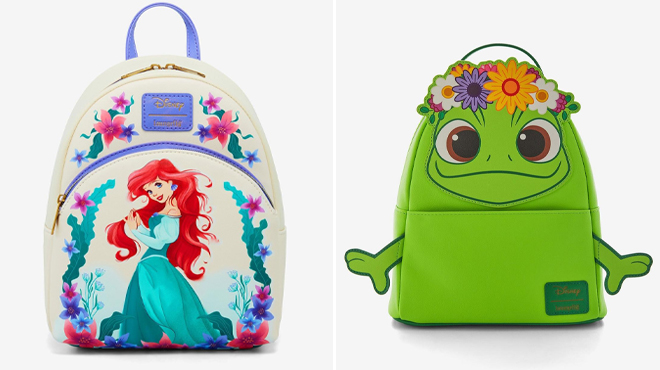 Loungefly Disney Tangled Pascal Flower Crown Mini Backpack and Loungefly Disney The Little Mermaid Ariel Sea Flowers Mini Backpack