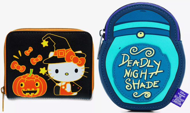 Loungefly Hello Kitty Halloween Mini Zipper Wallet and Loungefly The Nightmare Before Christmas Deadly Night Shade Figural Coin Purse