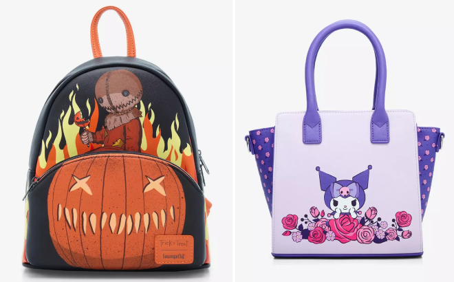 Loungefly Trick R Treat Sam Jack O Lantern Mini Backpack and Kuromi Roses Mini Satchel Bag