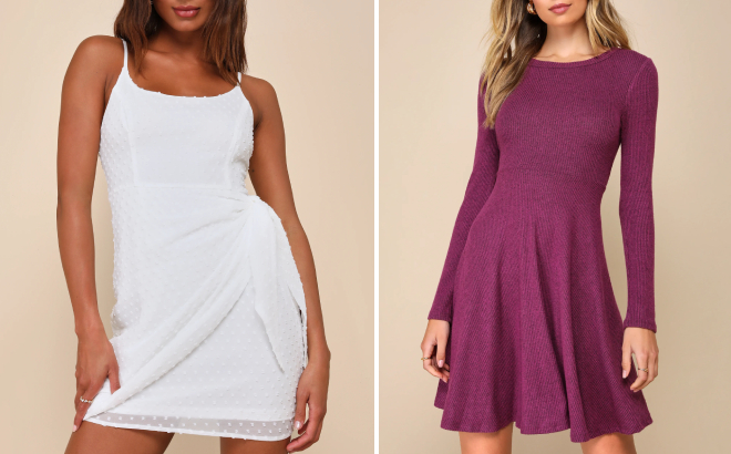 Lulus Faux Wrap Mini Dress and Knit Long Sleeve Skater Dress