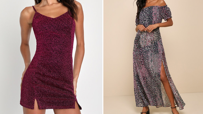 Lulus Sparkly Sleeveless Mini Dress and Lulus Off the Shoulder Maxi Dress