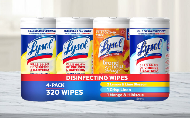 Lysol 80 Count Disinfecting Wipes 4 Pack on a Table