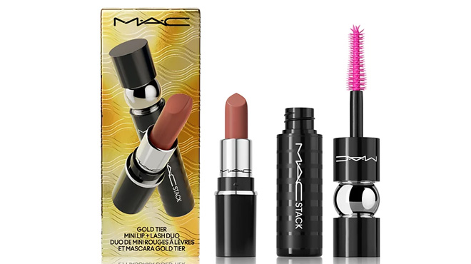 MAC 2 Piece Gold Tier Mini Lipstick Mascara Holiday Gift Set