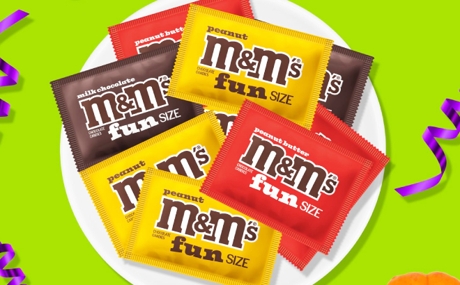 MMs Fun Size Bags in a Plate