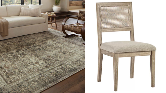 Magnolia Home X Loloi Sinclair Machine Washable Rug and Kelly Clarkson Home Back Dining Side Chair Set