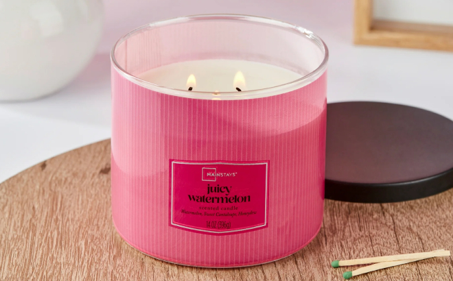 Mainstays 3 Wick Textured Wrapped Juicy Watermelon Scented Candle