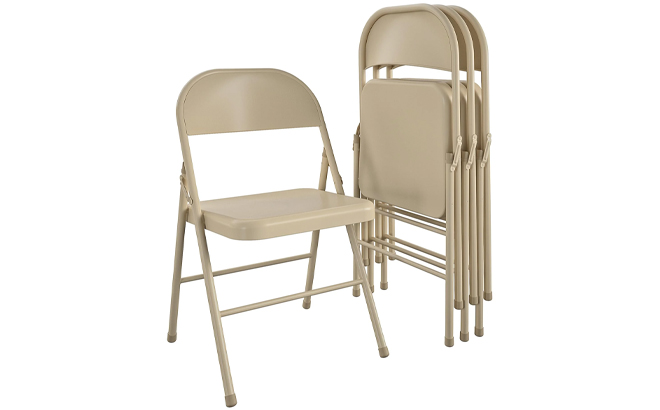 Mainstays All Steel Metal Folding Chairs in Beige 4 Pack