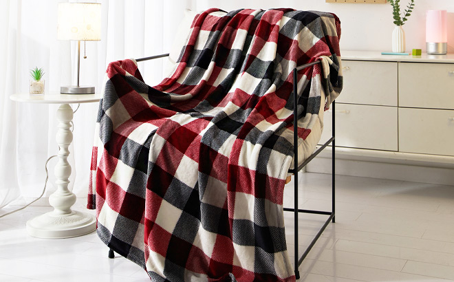 Mainstays Red Plaid Plush Throw Blanket