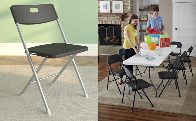 Mainstays Resin Seat Back Folding Chair and Mainstays Deluxe Vinyl Padded Seat and Metal Back Folding Chair