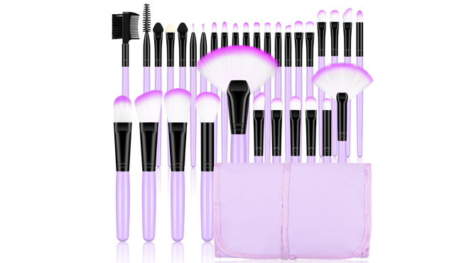 Makeup Brushes 32 Piece Purple Set with a Case