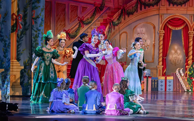 Many Artists Performing Nutcracker Magical Christmas Ballet on a Stage